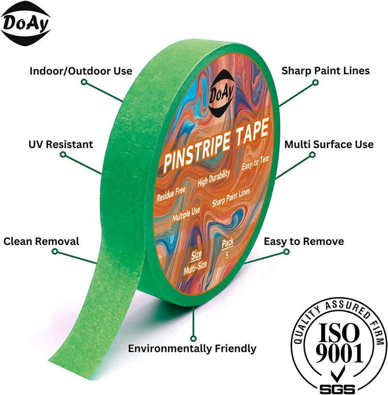 DOAY 5 Rolls Pinstripe Tape - Masking Tape 1/16", 1/8", 1/4", 1/2", 3/4" - Thin Painters Masking Automotive Tape for DIY, Car, Auto, Paint, Art, Tumblers (Green) - Image 2